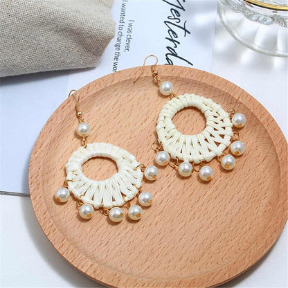 Rattan & Pearl Goldtone Drop Earrings
