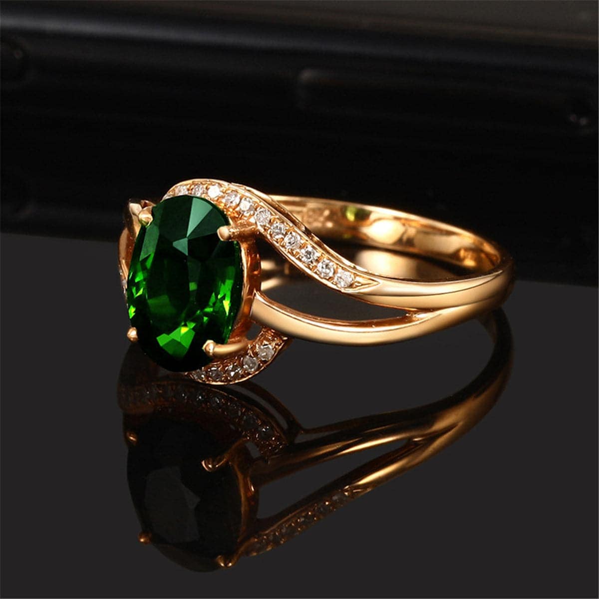 Emerald Crystal & Cubic Zirconia Rose Goldtone Oval Ring