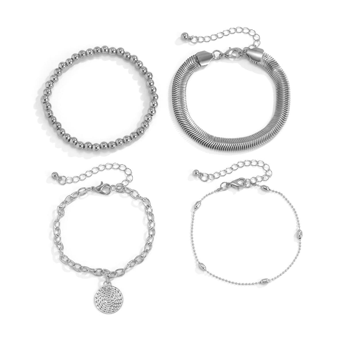 Silvertone Beaded Snake Chain Bracelet Set