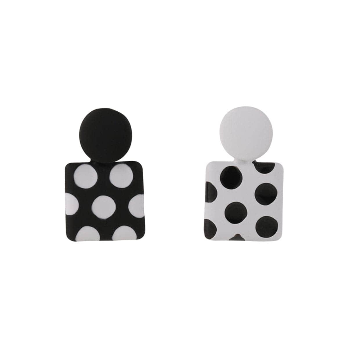 Black Enamel & Silvertone Spot Square Drop Earrings