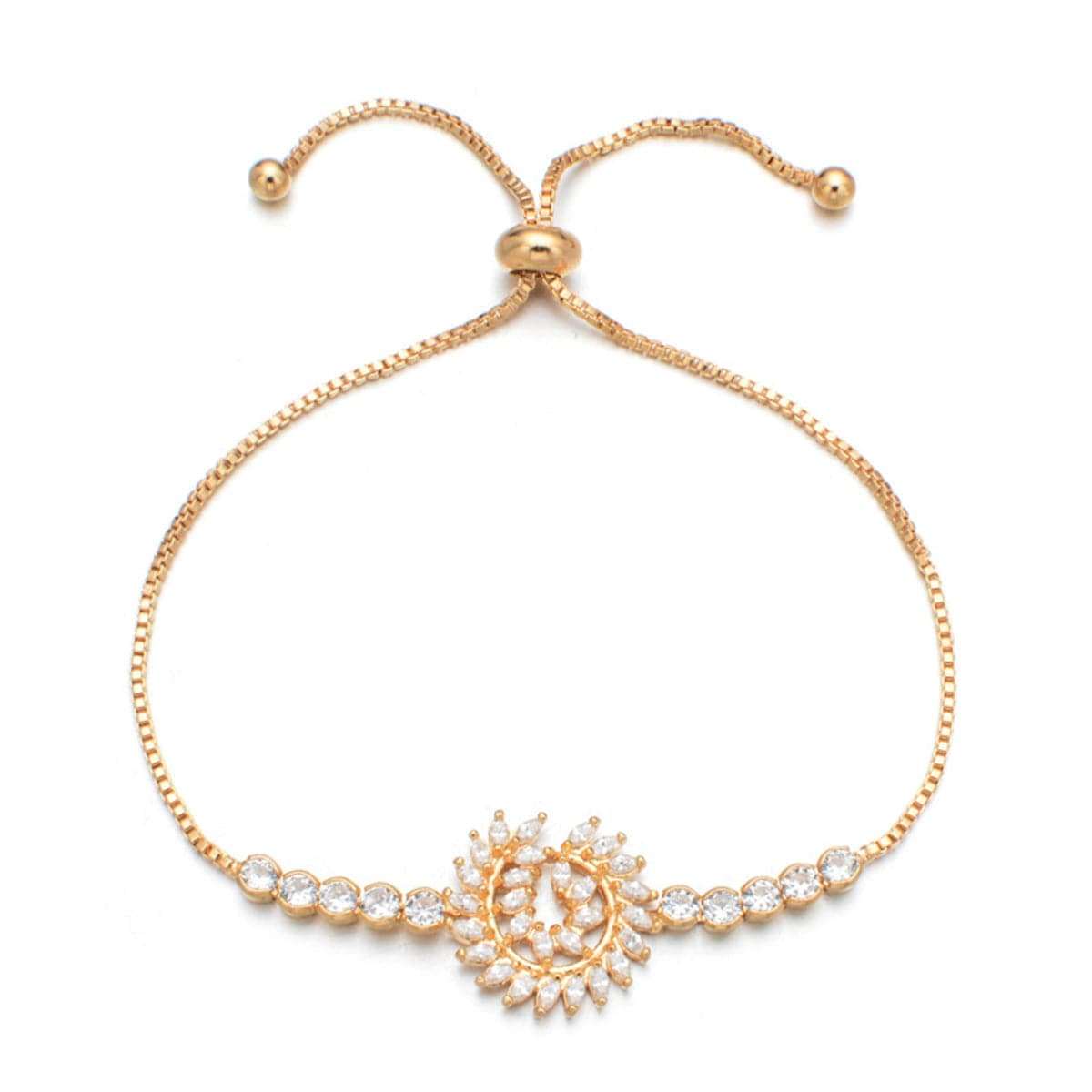 Cubic Zirconia & Crystal Goldtone Feather Adjustable Bracelet