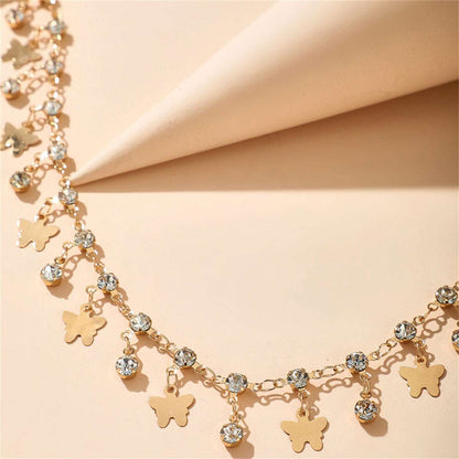 Cubic Zirconia & Goldtone Butterfly Station Anklet