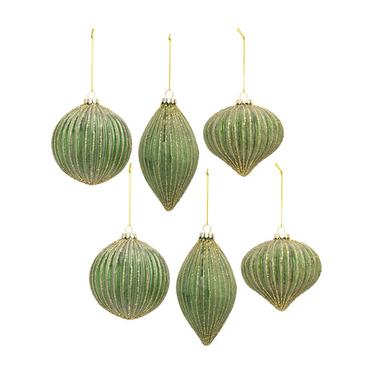 Melrose International Ribbed Glass Ornament with Gold Accent (Set of 6)