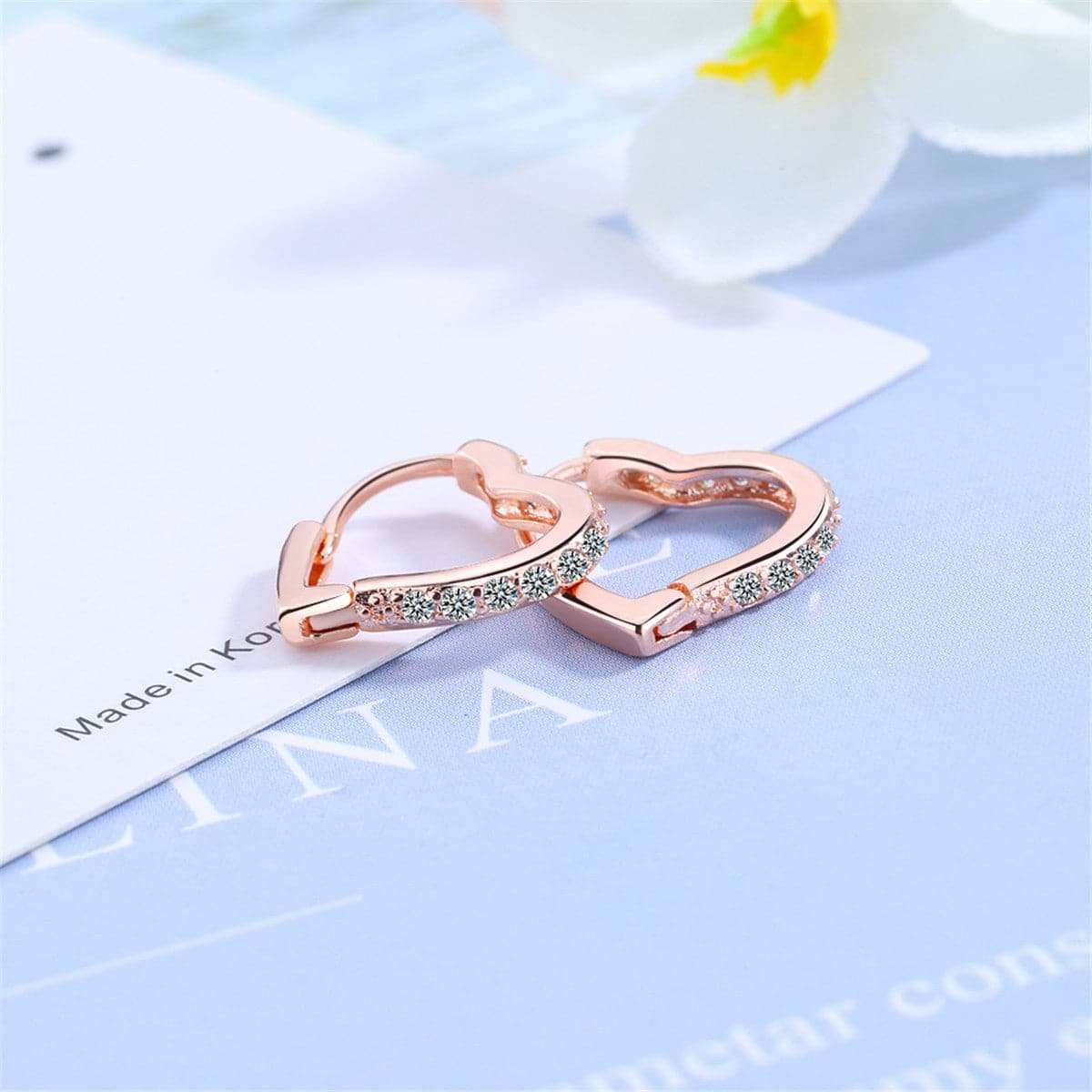 Cubic Zirconia & Rose Goldtone Heart Hoop Earrings