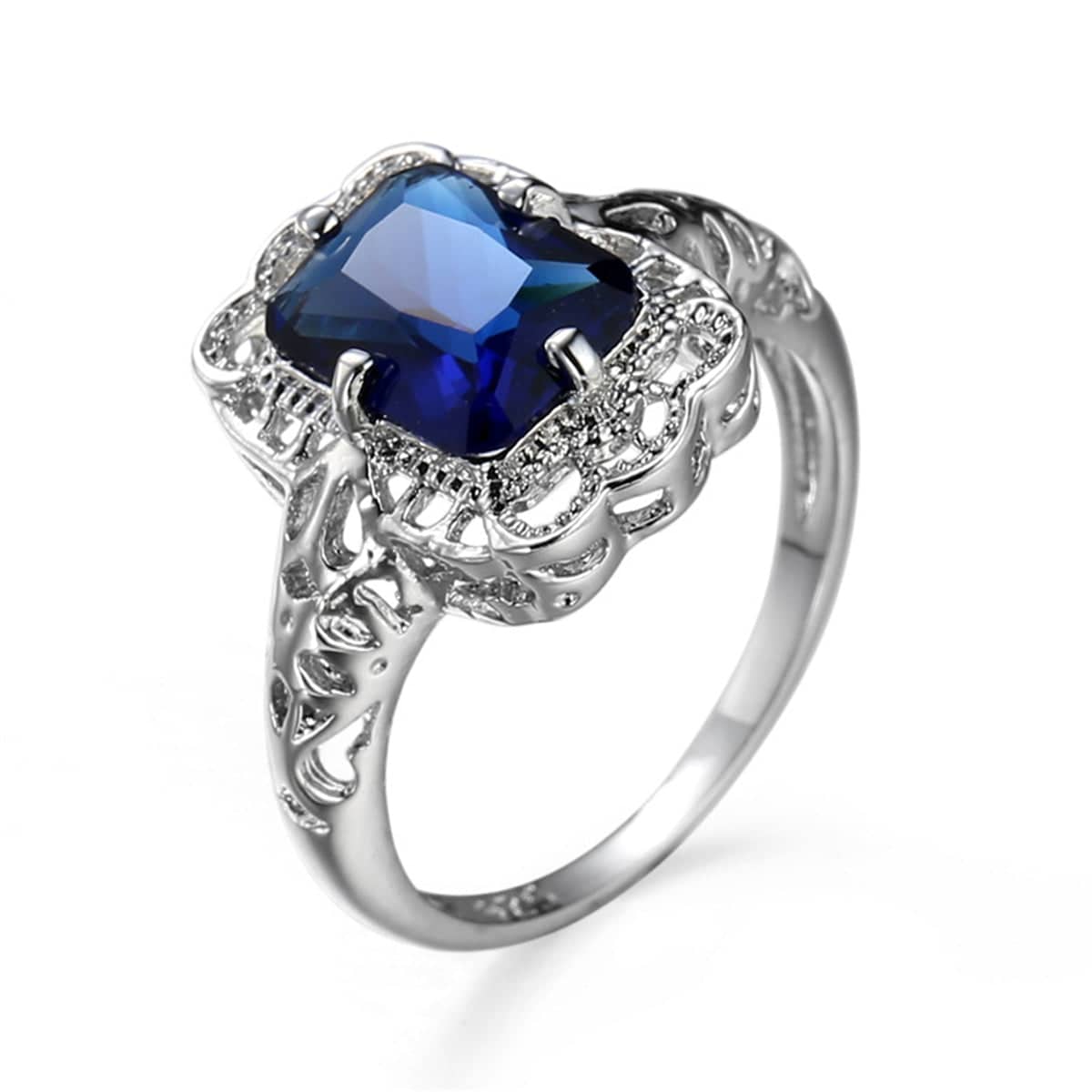 Navy Crystal & Silvertone Radiant-Cut Ring-1
