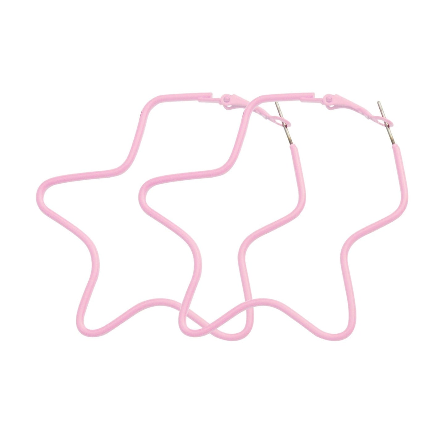Pink Enamel & Silvertone Star Hoop Earrings