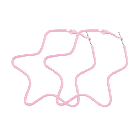Pink Enamel & Silvertone Star Hoop Earrings