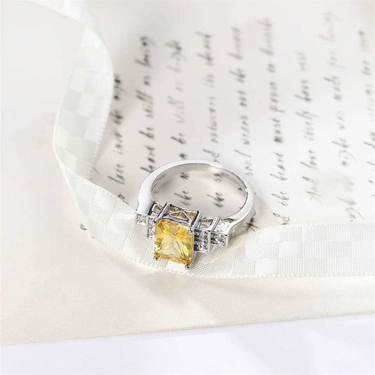 Yellow Cubic Zirconia & Crystal Baguette-Cut Ring