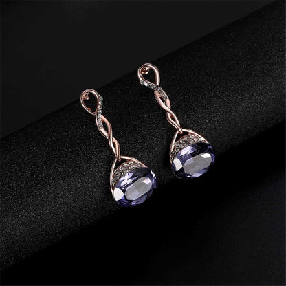 Purple & Rose Goldtone Oval Pendant Necklace & Drop Earrings