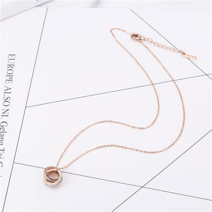 Cubic Zirconia & Rose Goldtone Crossed Ring Pendant Necklace
