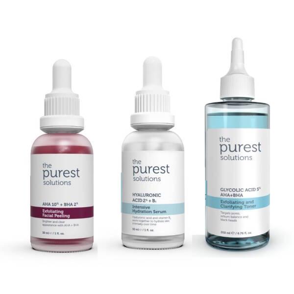 The Purest Solutions Skincare Set - Anti-blackhead, Pore Tightening, Hydrating Serum with AHA BHA Exfoliant