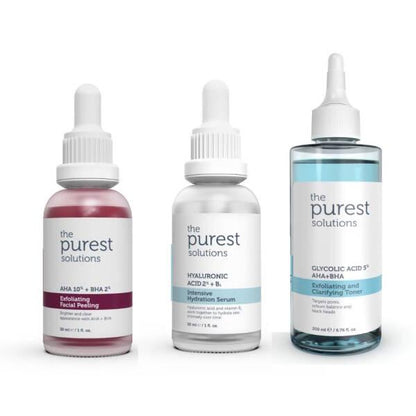 The Purest Solutions Skincare Set - Anti-blackhead, Pore Tightening, Hydrating Serum with AHA BHA Exfoliant