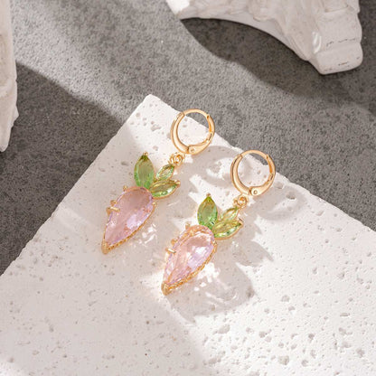 Pink Crystal & Goldtone Carrot Huggie Earrings