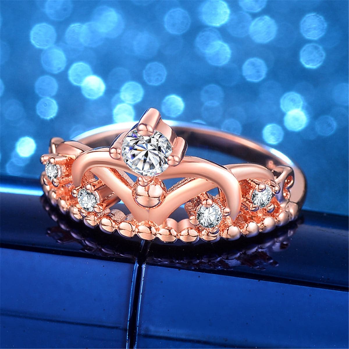 Cubic Zirconia & Rose Goldtone Crown Ring