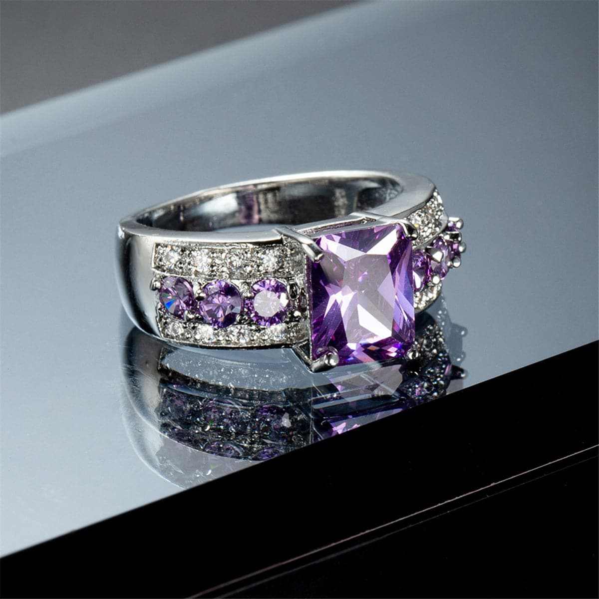 Purple Cubic Zirconia & Crystal Ring-1