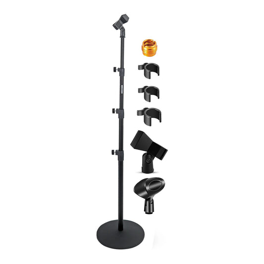 5 Core Microphone Stand 3 Level Height Adjustable 24-67" W Heavy Duty Round Base Floor Mic Stands - Black