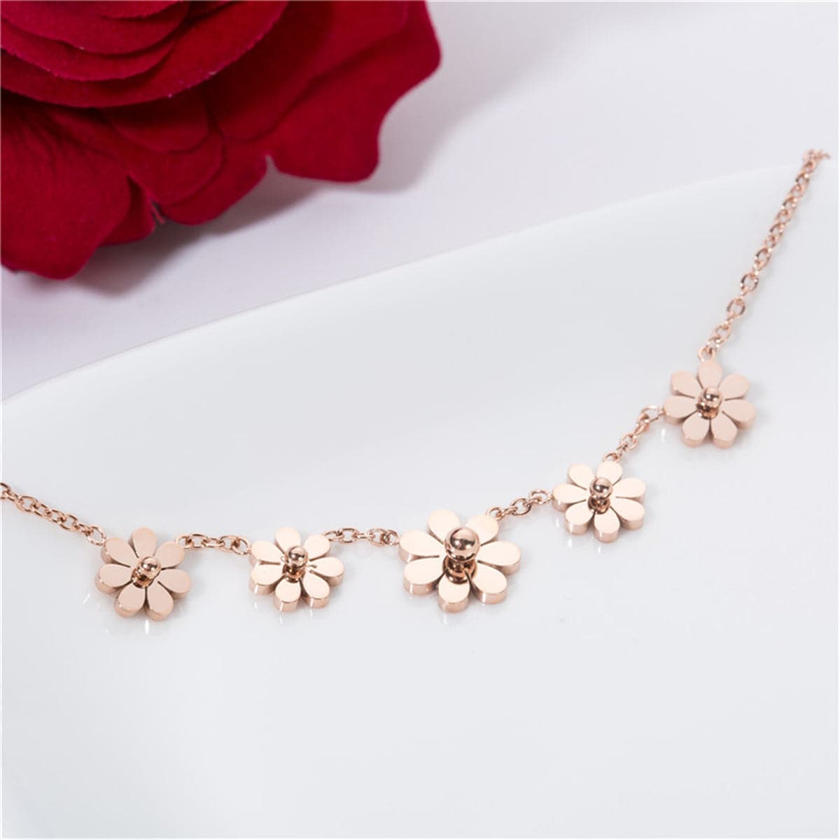 Rose Goldtone Sunflower Charm Bracelet