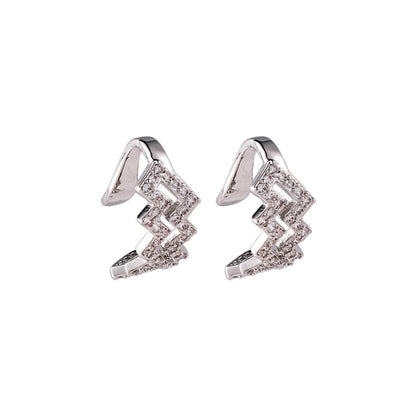 Cubic Zirconia & Silvertone Wave Clip-On Earrings