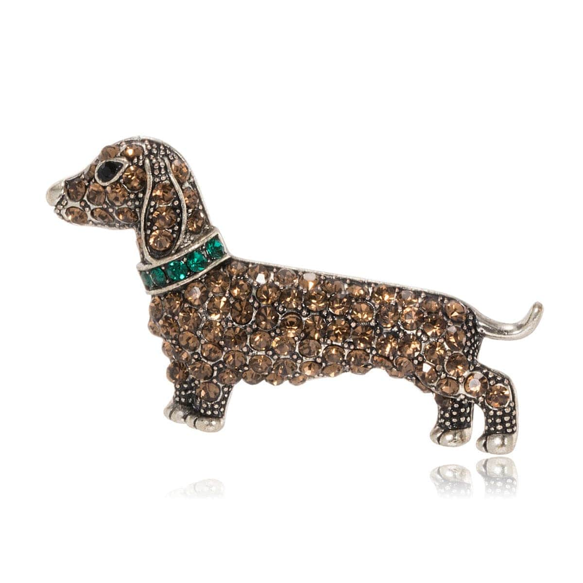 Brown Cubic Zirconia & Silvertone Dog Brooch