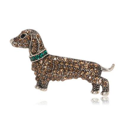 Brown Cubic Zirconia & Silvertone Dog Brooch