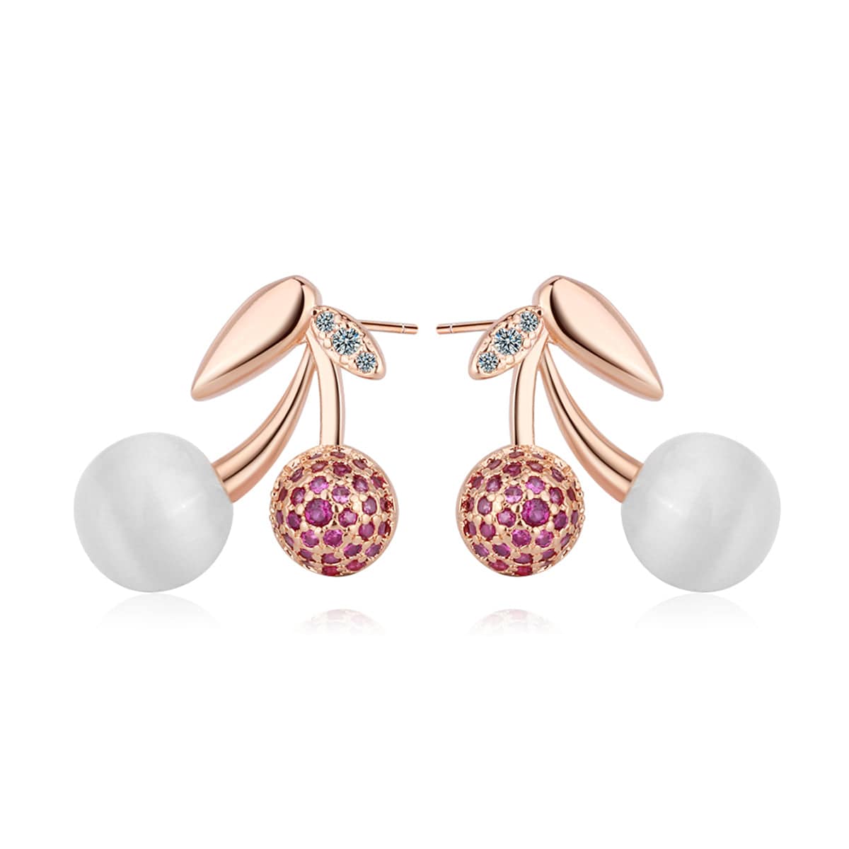 Cubic Zirconia & Cats Eye Rose Goldtone Cherry Stud Earring