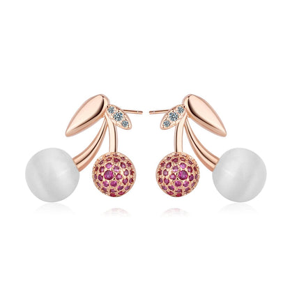 Cubic Zirconia & Cats Eye Rose Goldtone Cherry Stud Earring