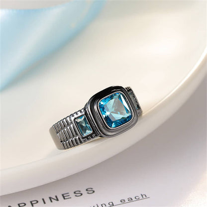 Sea Blue Crystal Square Ring-3