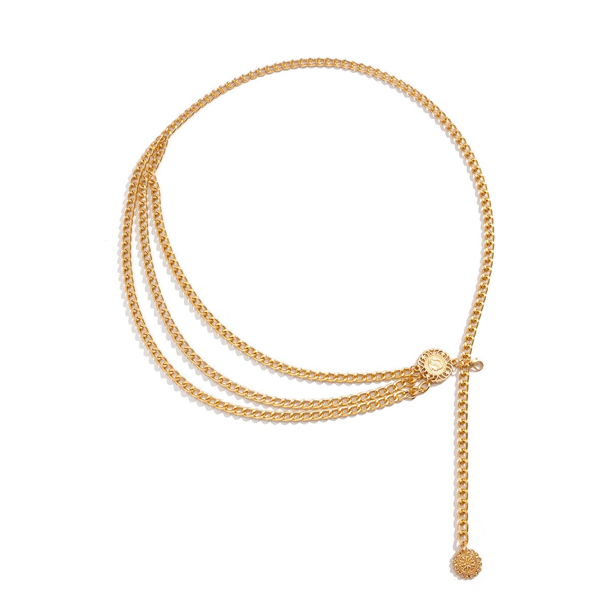 Goldtone Tassel-Accent Layered Curb Chain Waist Belt