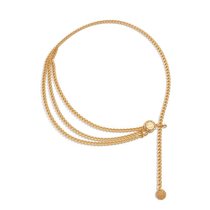 Goldtone Tassel-Accent Layered Curb Chain Waist Belt