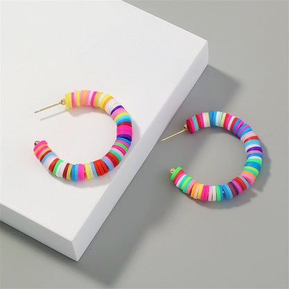 Rainbow Polymer Clay & Goldtone Hoop Earrings