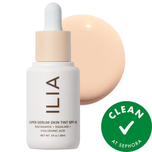 ILIA - Super Serum Skin Tint SPF 40: Dewy, Light Coverage Foundation with Hyaluronic Acid & Niacinamide - Vegan & Cruelty-Free