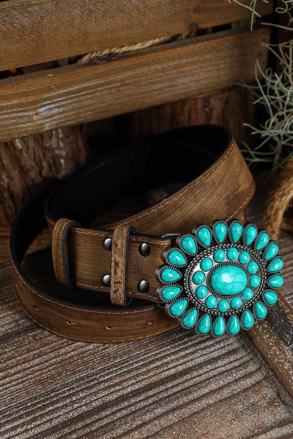 Western Turquoise Decor Retro Wide Belt - Turquoise