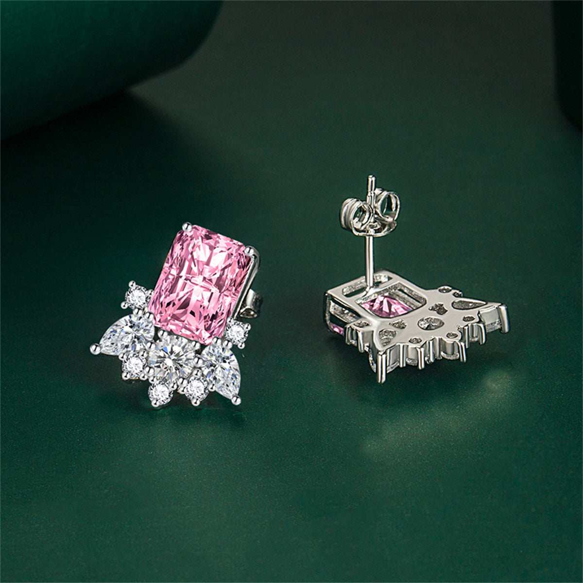 Pink Crystal & Cubic Zirconia Radiant Stud Earrings