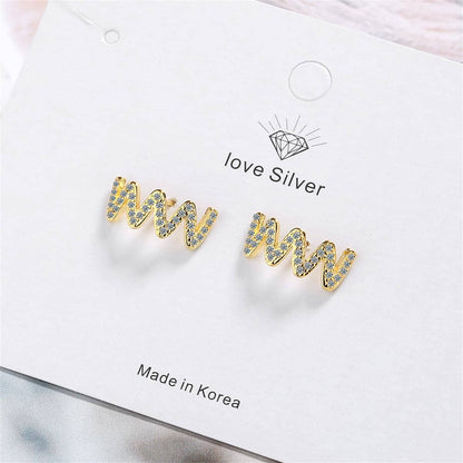 Cubic Zirconia & Goldtone Wave Stud Earrings