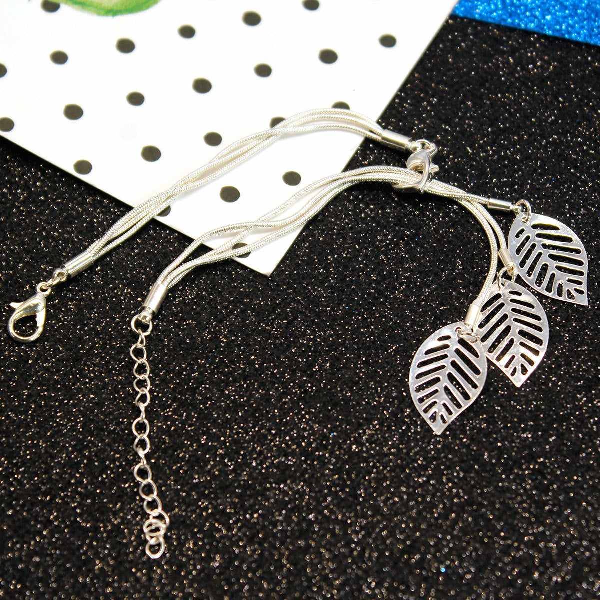 Silvertone Leaves Strand Charm Bracelet