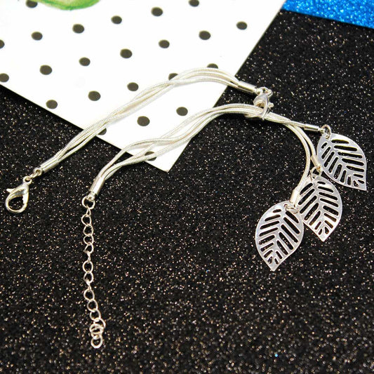 Silvertone Leaves Strand Charm Bracelet