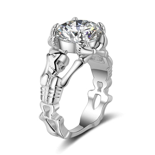 Crystal & Silvertone Skeleton Ring