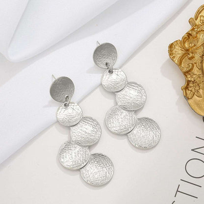 Silvertone Coin Cluster Drop Earrings
