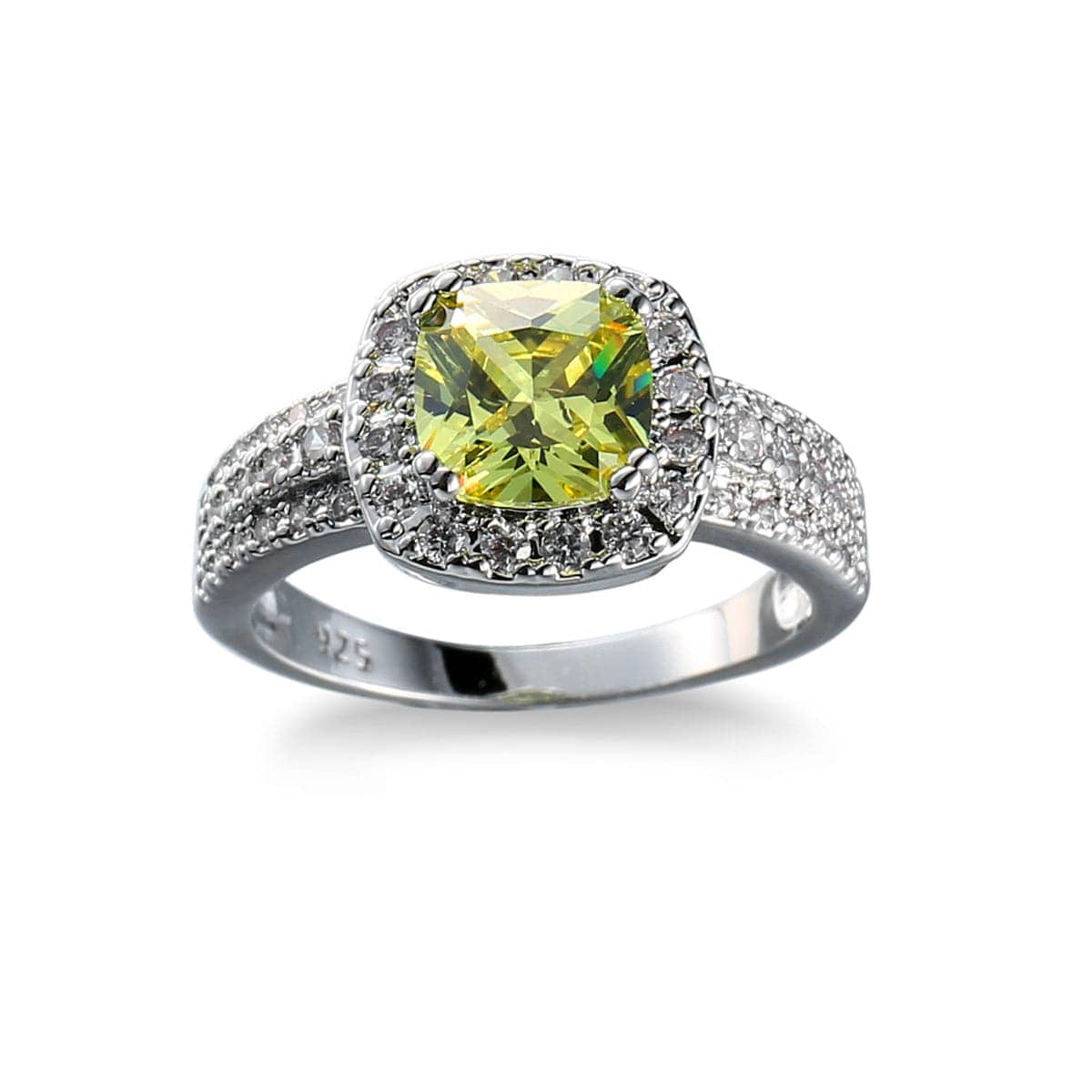 Yellow Crystal & Cubic Zirconia Princess-Cut Halo Ring-9