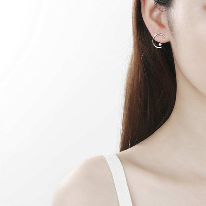 Cubic Zirconia & Silvertone Half Moon Drop Earrings