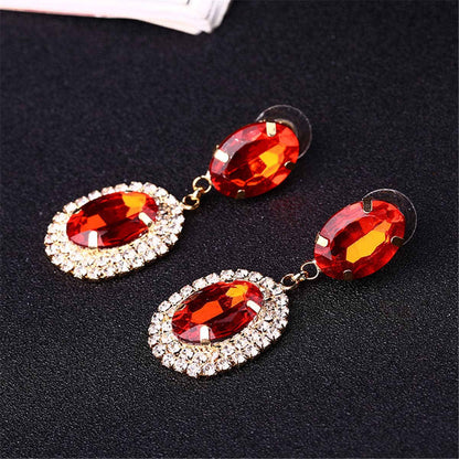 Red Crystal & Cubic Zirconia Oval Tiered Drop Earrings