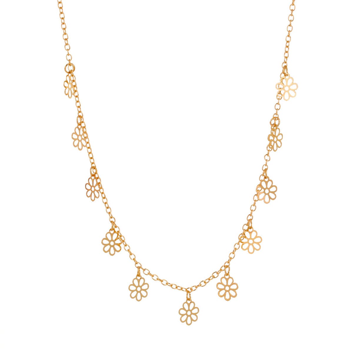 Goldtone Open Flower Station Necklace-3