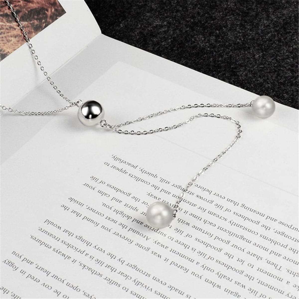 Double Pearl & Silvertone Pendant Necklace
