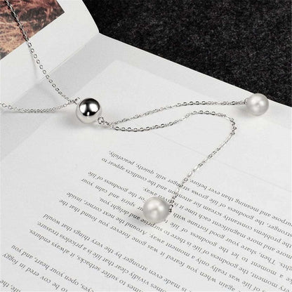 Double Pearl & Silvertone Pendant Necklace
