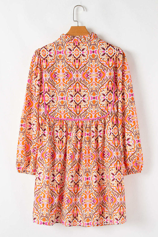 Threaded Pear Aisha Long Sleeve Tied Neckline Mini Dress