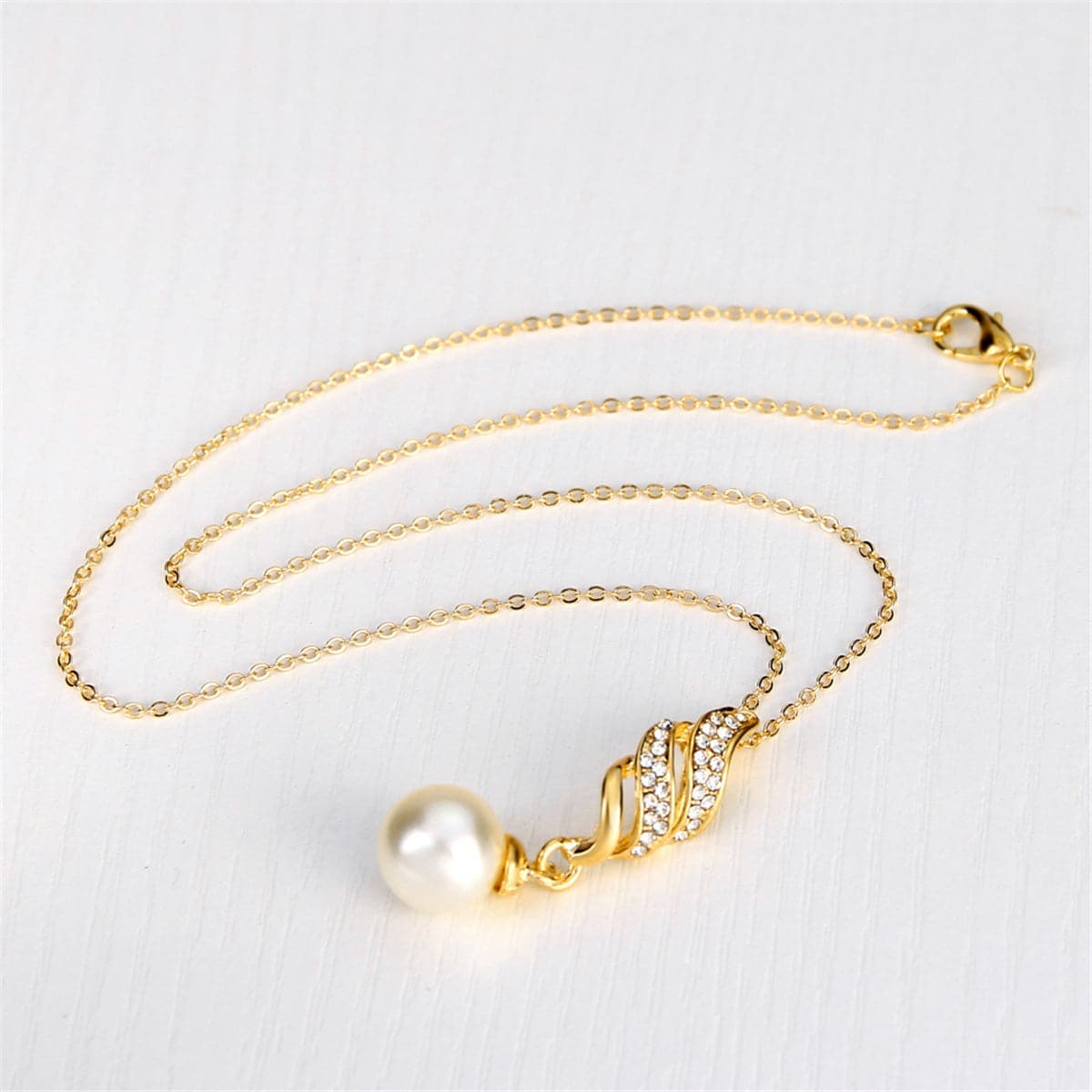 Cubic Zirconia & Pearl Goldtone Wing Drop Earrings & Pendant Necklace