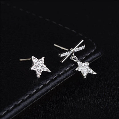 Cubic Zirconia & Silvertone Star Asymmetrical Stud Earrings