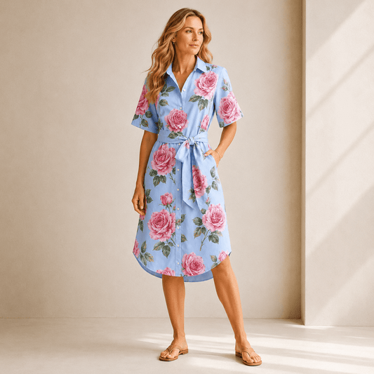 Blue Pink Floral Print-