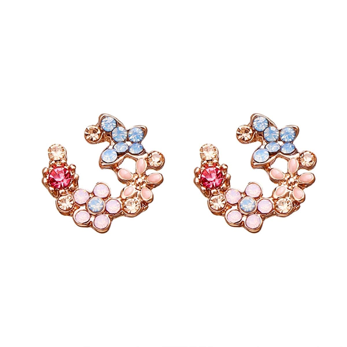 Crystal & Cubic Zirconia Flower Stud Earrings-1