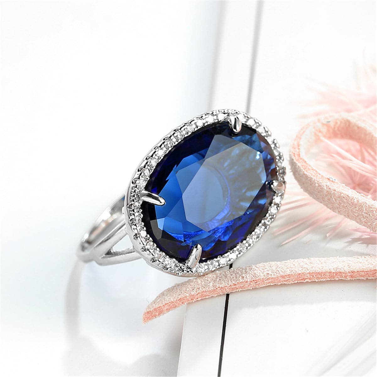 Navy Crystal & Cubic Zirconia Oval-Cut Ring
